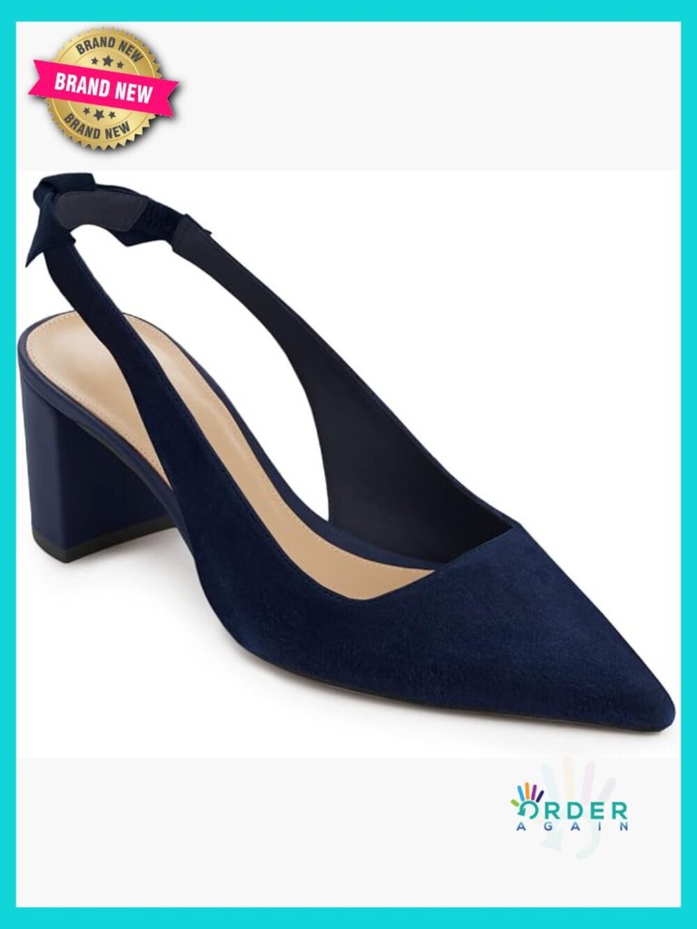 Pointed Toe Slingback Pumps Chunky Block Heels Bowknot Classic Slip On Cute